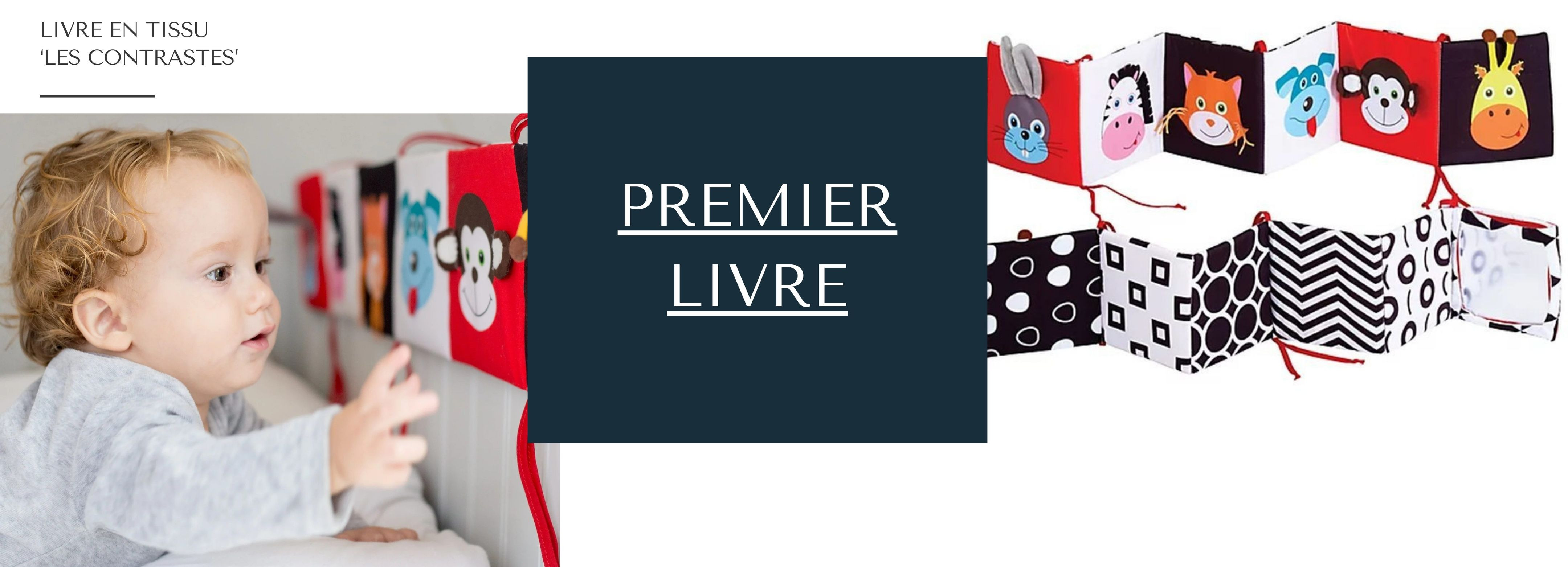 Banner Premier livre : livre en tissu les contrastes